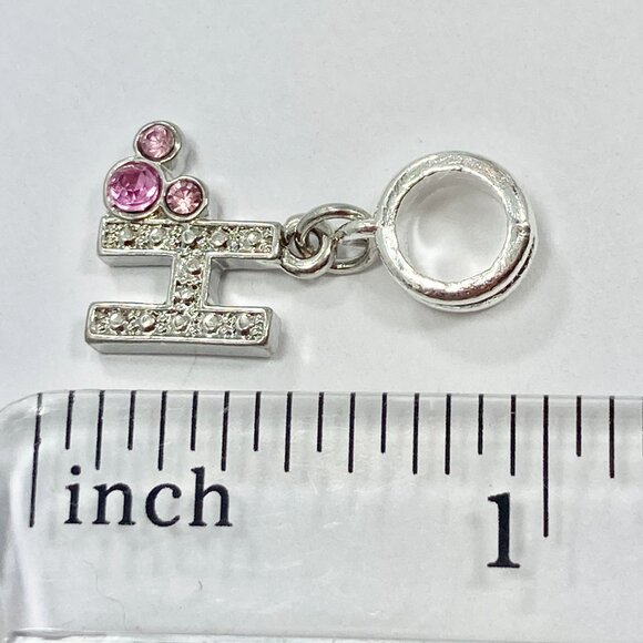Vtg Disney Pink Crystal Mickey Mouse Ears European Slide Charm Initial Letter H - Picture 5 of 6